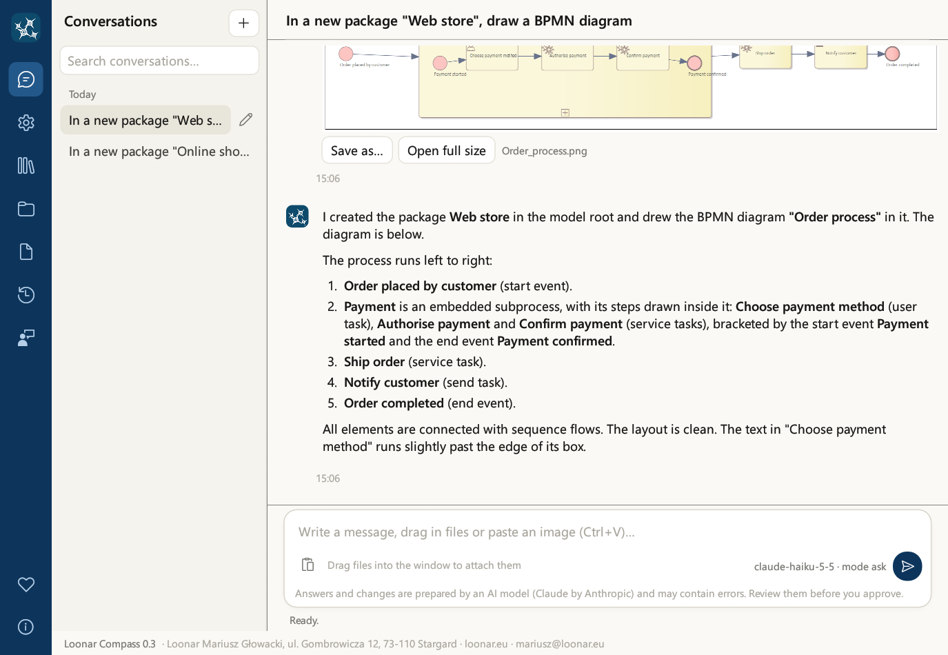 Conversation window with a diagram image from Enterprise Architect in the chat